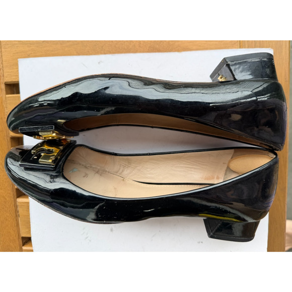 Tory burch Gigi Black Patent Leather flat slip on Pumps US 7 M logo classic - Picture 5 of 12